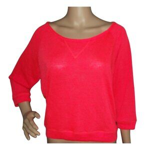 Eyeshadow Top Womens Medium bright neon coral knit striped back raglan sleeves